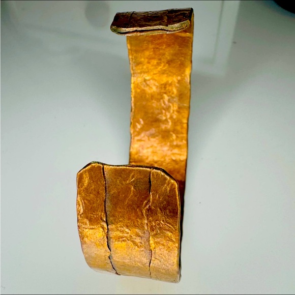 Vintage Rustic Copper  Open Cuff Bracelet Hand Forged Hammered Copper 1" Wide - Picture 3 of 3